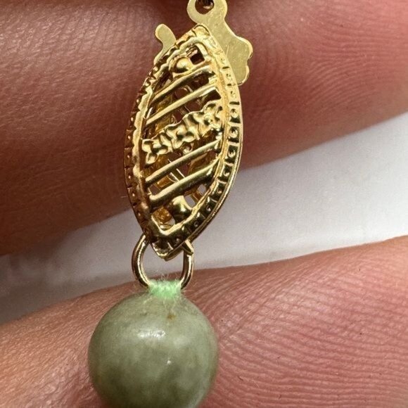 14K Yellow Gold Jade Bead Bracelet 8” Green Round New Ball - Picture 5 of 10
